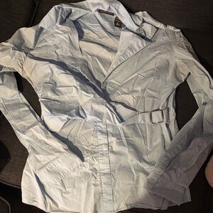 Light Blue Belted Button Up Shirt